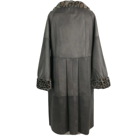 Grandi‎ Coat Womens Sz M Italy Gray Leather Leopard Faux Fur Reversible Trench - Picture 3 of 11